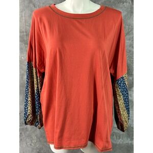 Belle BOHO by Kim Gravel Burnt Orange L/S Knit Dropped Shoulders Top 2X (15965)